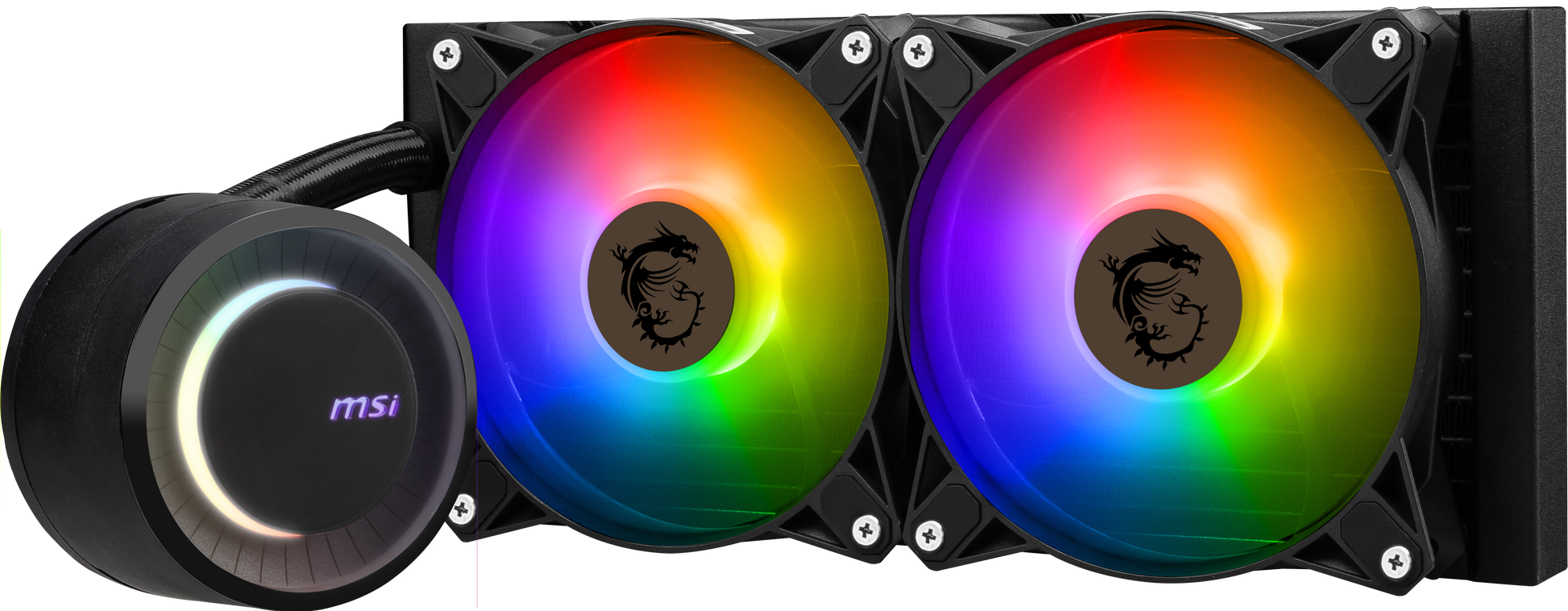 MSI MAG CoreLiquid E240 Black - AIO ARGB CPU Liquid Cooler - Rotating Cap Design - 240mm Radiator - Dual 120mm ARGB PWM Fans - LGA 1700 Ready / AM5 Compatible
