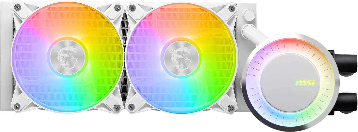 MSI MAG CoreLiquid E240 White - AIO ARGB CPU Liquid Cooler - Rotating Cap Design - 240mm Radiator - Dual 120mm ARGB PWM Fans - LGA 1700 Ready / AM5 Compatible