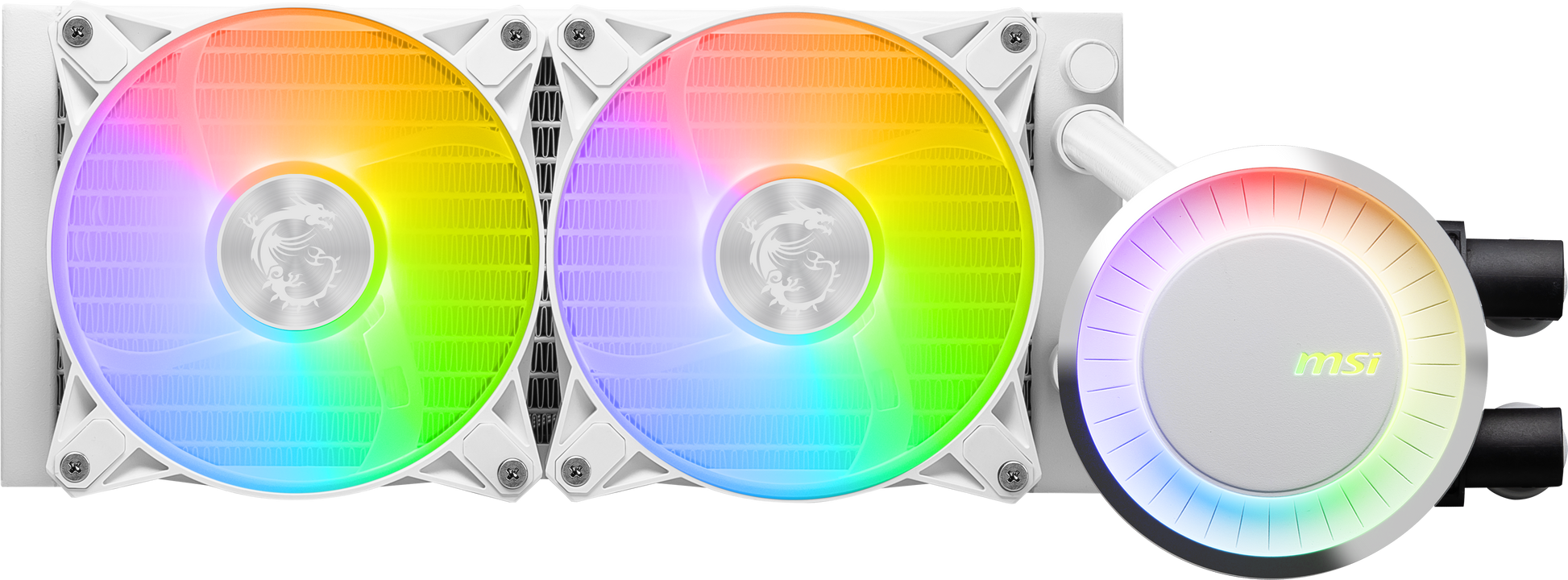 MSI MAG CoreLiquid E240 White - AIO ARGB CPU Liquid Cooler - Rotating Cap Design - 240mm Radiator - Dual 120mm ARGB PWM Fans - LGA 1700 Ready / AM5 Compatible
