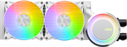 MSI MAG CoreLiquid E240 White - AIO ARGB CPU Liquid Cooler - Rotating Cap Design - 240mm Radiator - Dual 120mm ARGB PWM Fans - LGA 1700 Ready / AM5 Compatible