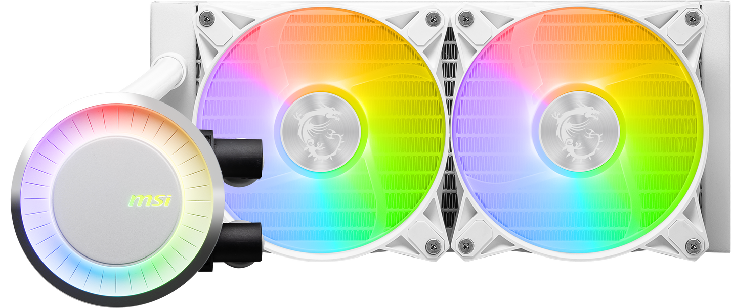 MSI MAG CoreLiquid E240 White - AIO ARGB CPU Liquid Cooler - Rotating Cap Design - 240mm Radiator - Dual 120mm ARGB PWM Fans - LGA 1700 Ready / AM5 Compatible