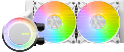 MSI MAG CoreLiquid E240 White - AIO ARGB CPU Liquid Cooler - Rotating Cap Design - 240mm Radiator - Dual 120mm ARGB PWM Fans - LGA 1700 Ready / AM5 Compatible