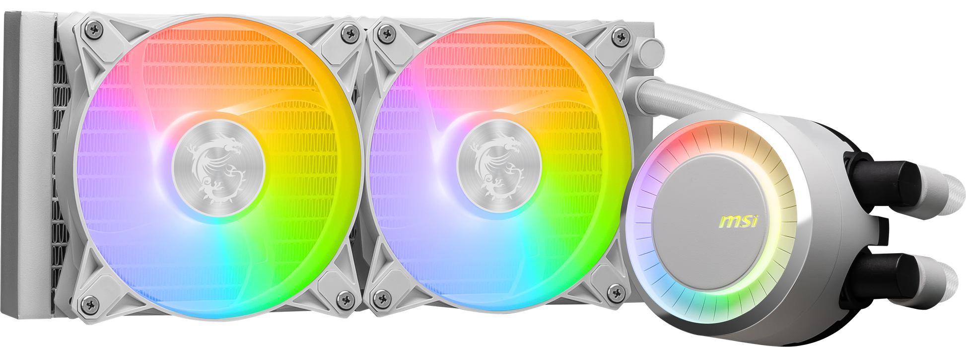 MSI MAG CoreLiquid E240 White - AIO ARGB CPU Liquid Cooler - Rotating Cap Design - 240mm Radiator - Dual 120mm ARGB PWM Fans - LGA 1700 Ready / AM5 Compatible