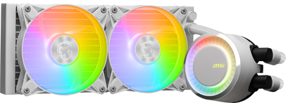 MSI MAG CoreLiquid E240 White - AIO ARGB CPU Liquid Cooler - Rotating Cap Design - 240mm Radiator - Dual 120mm ARGB PWM Fans - LGA 1700 Ready / AM5 Compatible