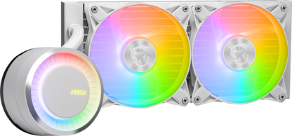 MSI MAG CoreLiquid E240 White - AIO ARGB CPU Liquid Cooler - Rotating Cap Design - 240mm Radiator - Dual 120mm ARGB PWM Fans - LGA 1700 Ready / AM5 Compatible