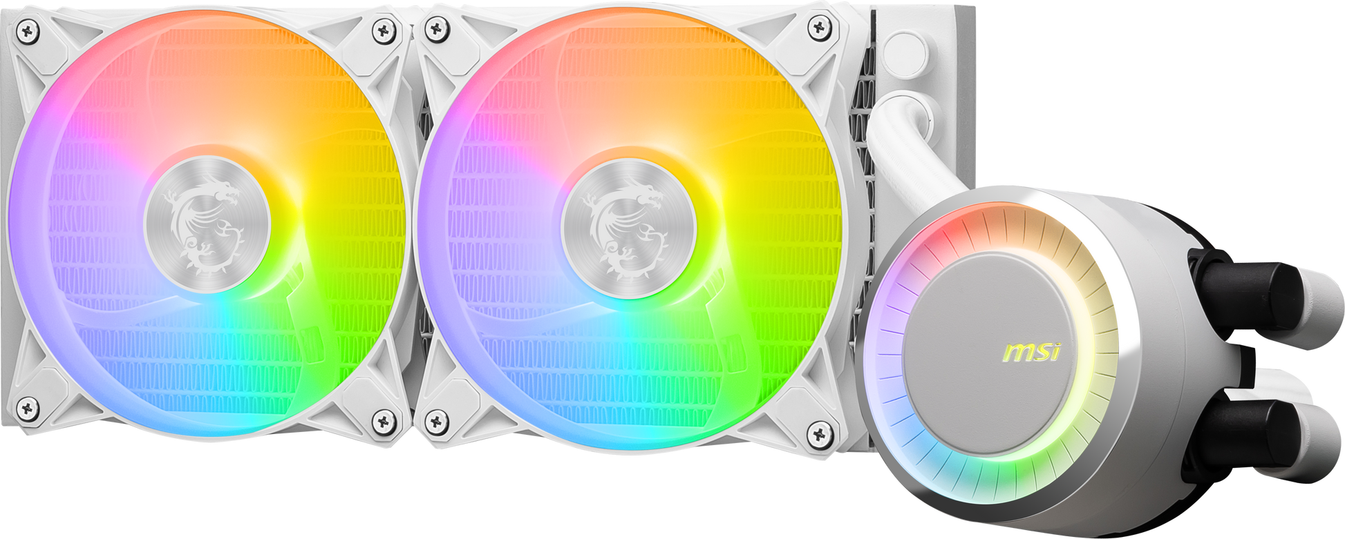 MSI MAG CoreLiquid E240 White - AIO ARGB CPU Liquid Cooler - Rotating Cap Design - 240mm Radiator - Dual 120mm ARGB PWM Fans - LGA 1700 Ready / AM5 Compatible