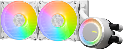 MSI MAG CoreLiquid E240 White - AIO ARGB CPU Liquid Cooler - Rotating Cap Design - 240mm Radiator - Dual 120mm ARGB PWM Fans - LGA 1700 Ready / AM5 Compatible