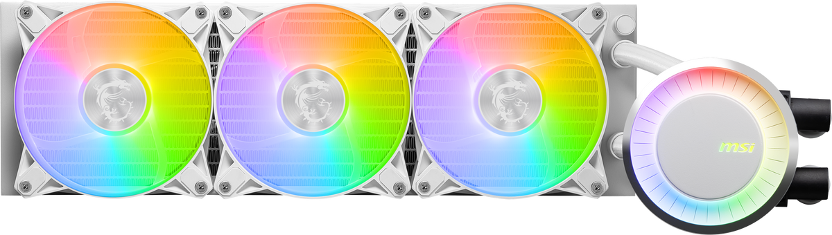 MSI MAG CoreLiquid E360 White - AIO ARGB CPU Liquid Cooler - Rotating Cap Design - 360mm Radiator - Triple 120mm ARGB PWM Fans - LGA 1700 Ready / AM5 Compatible