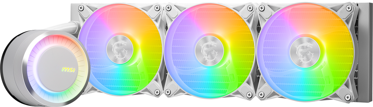 MSI MAG CoreLiquid E360 White - AIO ARGB CPU Liquid Cooler - Rotating Cap Design - 360mm Radiator - Triple 120mm ARGB PWM Fans - LGA 1700 Ready / AM5 Compatible