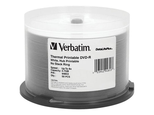 Verbatim Corporation 50pk Dvd-r 8x 4.7gb White Thermal Hub Printable Spindle