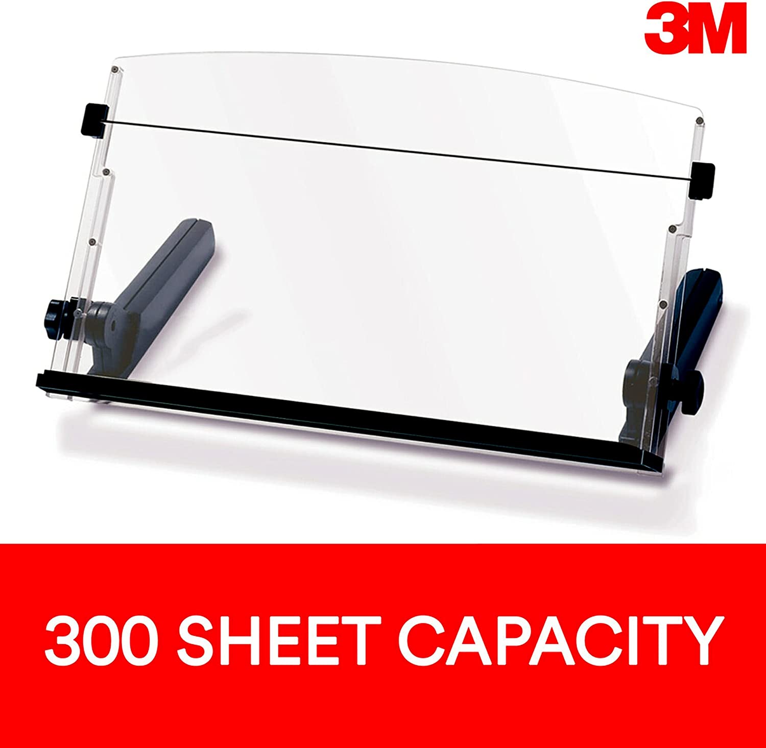 3M Adjustable Document Copy Holder, In - line with Monitor Minimizing Head and Neck Movement, 300 Sheet Capacity Holds Sheets to Books, Elastic Line Guide Keeps Pages Open, 18" Wide, Black (DH640),Black/Clear - Dealtargets.ca