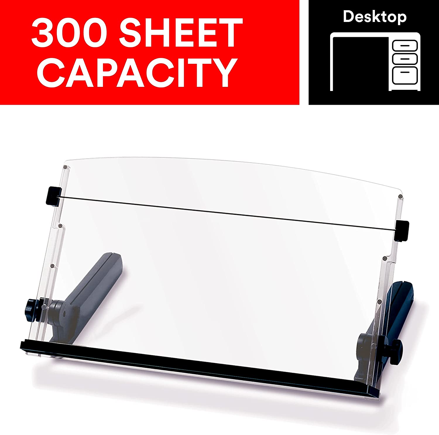 3M Adjustable Document Copy Holder, In - line with Monitor Minimizing Head and Neck Movement, 300 Sheet Capacity Holds Sheets to Books, Elastic Line Guide Keeps Pages Open, 18" Wide, Black (DH640),Black/Clear - Dealtargets.ca