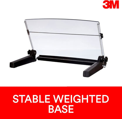 3M Adjustable Document Copy Holder, In - line with Monitor Minimizing Head and Neck Movement, 300 Sheet Capacity Holds Sheets to Books, Elastic Line Guide Keeps Pages Open, 18" Wide, Black (DH640),Black/Clear - Dealtargets.ca