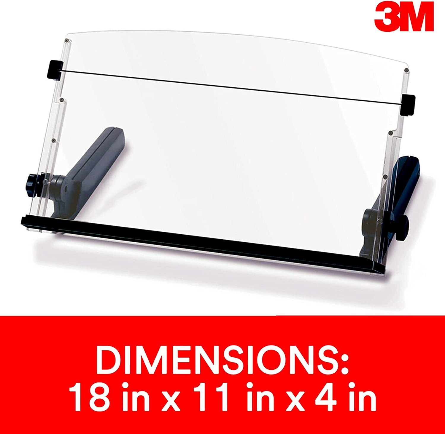 3M Adjustable Document Copy Holder, In - line with Monitor Minimizing Head and Neck Movement, 300 Sheet Capacity Holds Sheets to Books, Elastic Line Guide Keeps Pages Open, 18" Wide, Black (DH640),Black/Clear - Dealtargets.ca