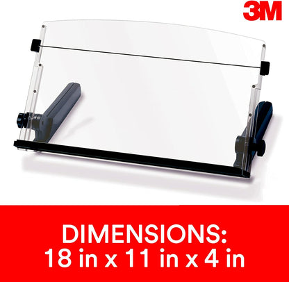 3M Adjustable Document Copy Holder, In - line with Monitor Minimizing Head and Neck Movement, 300 Sheet Capacity Holds Sheets to Books, Elastic Line Guide Keeps Pages Open, 18" Wide, Black (DH640),Black/Clear - Dealtargets.ca