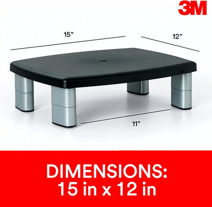 3M Adjustable Monitor Stand Riser, Three Leg Segments Simply Adjust Height, Sturdy Platform Holds Up to 80 lbs for Monitors, Laptops, and Printers, Space for Storage Underneath, Silver/Black (MS80B) - Dealtargets.ca