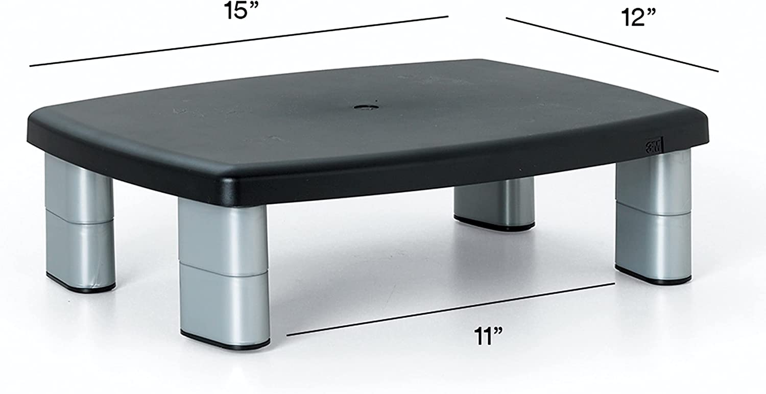 3M Adjustable Monitor Stand Riser, Three Leg Segments Simply Adjust Height, Sturdy Platform Holds Up to 80 lbs for Monitors, Laptops, and Printers, Space for Storage Underneath, Silver/Black (MS80B) - Dealtargets.ca
