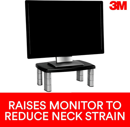 3M Adjustable Monitor Stand Riser, Three Leg Segments Simply Adjust Height, Sturdy Platform Holds Up to 80 lbs for Monitors, Laptops, and Printers, Space for Storage Underneath, Silver/Black (MS80B) - Dealtargets.ca