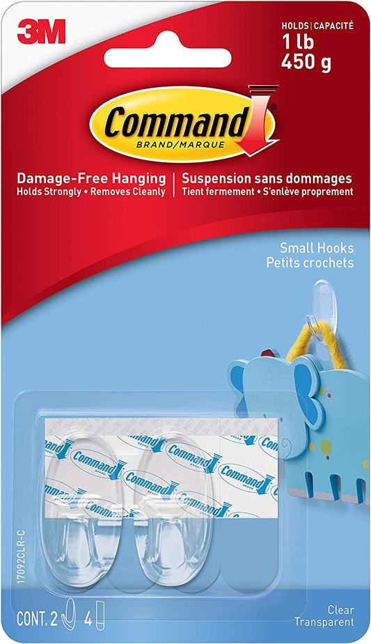 3M Compatible parts 2 Hooks Plus 4 Strips Clear Small Adhesive Hooks - Dealtargets.ca