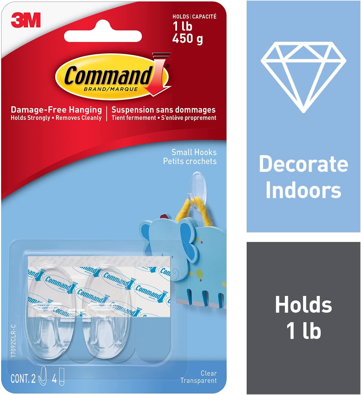 3M Compatible parts 2 Hooks Plus 4 Strips Clear Small Adhesive Hooks - Dealtargets.ca