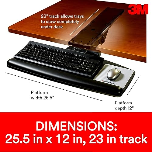 3M Easy Adjust Sit to Stand Keyboard Tray, Height and Tilt Adjustable Ergonomic Keyboard and Mouse Platform, 23" Track (AKT170LE) Standard Platform - Dealtargets