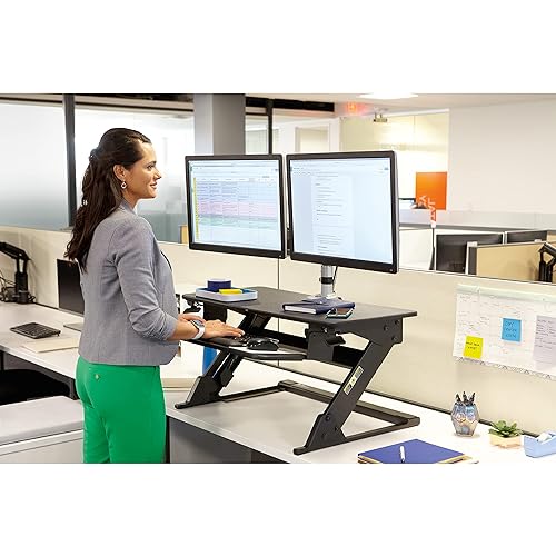 3M Ergonomics Precision Standing Desk, Convert Desk to Sit Stand Desk, Fully Assembled, 35" Wide, Includes Gel Wrist Rest & Mouse Pad, SD60B Standard Desk Black - Dealtargets.ca