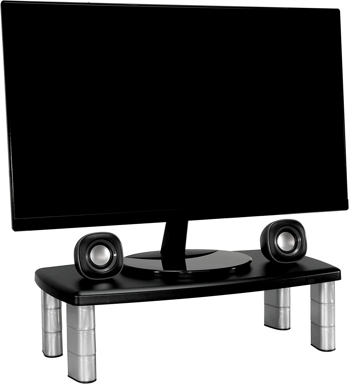 3M Extra Wide Adjustable Monitor Stand, Three Leg Segments Simply Adjust Height from 1" to 5 7/8", Sturdy Platform Holds Up to 40 lbs, 16 - inch Space Between Columns for Storage, Silver/Black (MS90B) 20 - Inches Wide 1 Pack - Dealtargets.ca