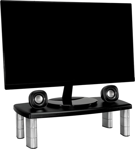 3M Extra Wide Adjustable Monitor Stand, Three Leg Segments Simply Adjust Height from 1" to 5 7/8", Sturdy Platform Holds Up to 40 lbs, 16 - inch Space Between Columns for Storage, Silver/Black (MS90B) 20 - Inches Wide 1 Pack - Dealtargets.ca