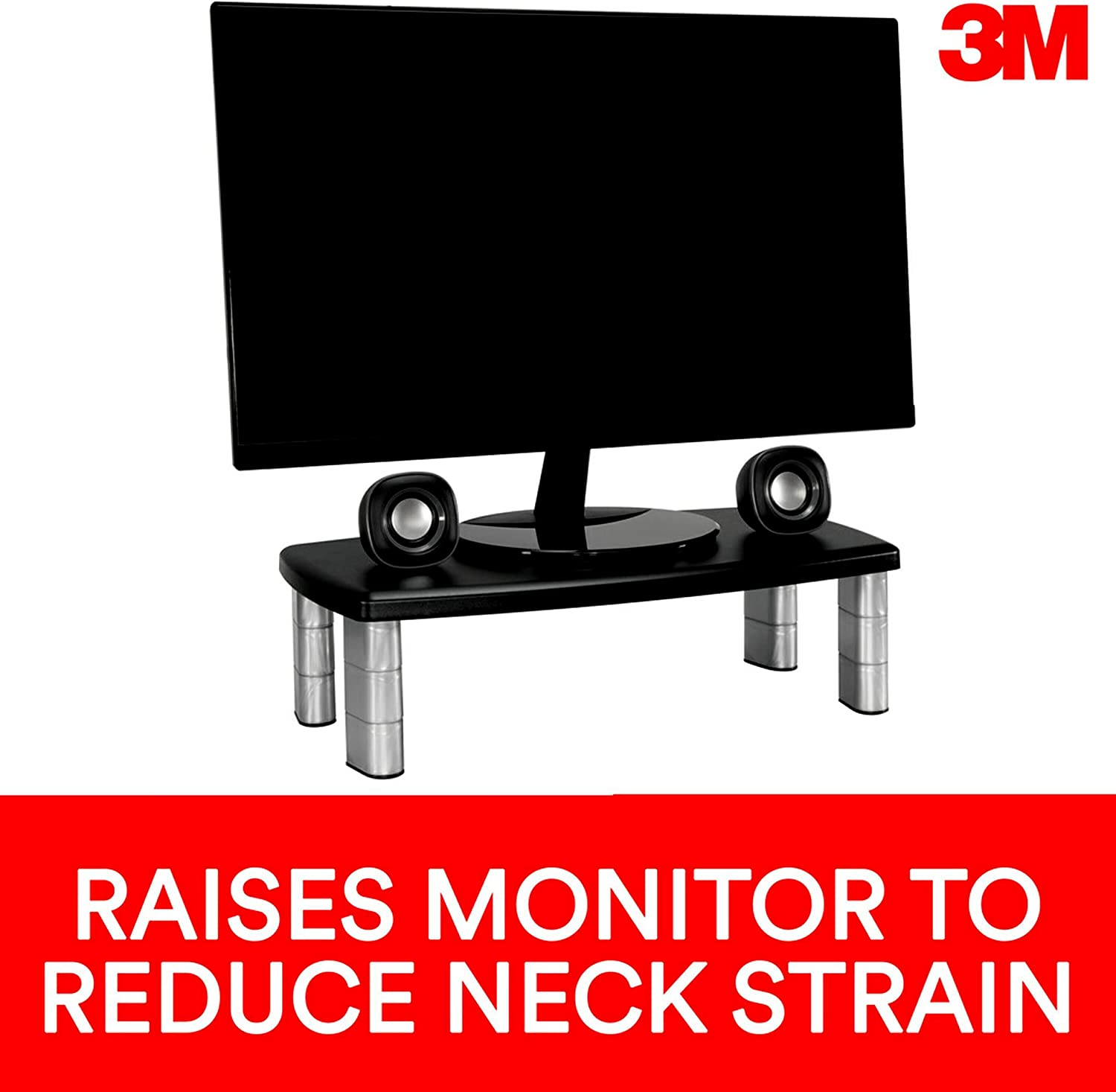 3M Extra Wide Adjustable Monitor Stand, Three Leg Segments Simply Adjust Height from 1" to 5 7/8", Sturdy Platform Holds Up to 40 lbs, 16 - inch Space Between Columns for Storage, Silver/Black (MS90B) 20 - Inches Wide 1 Pack - Dealtargets.ca