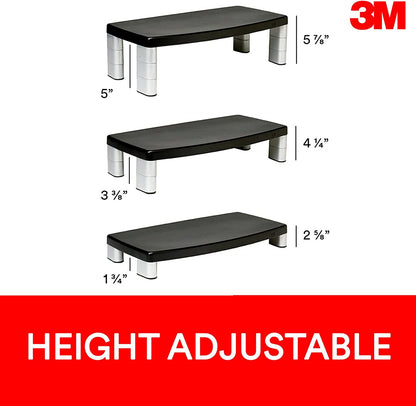 3M Extra Wide Adjustable Monitor Stand, Three Leg Segments Simply Adjust Height from 1" to 5 7/8", Sturdy Platform Holds Up to 40 lbs, 16 - inch Space Between Columns for Storage, Silver/Black (MS90B) 20 - Inches Wide 1 Pack - Dealtargets.ca
