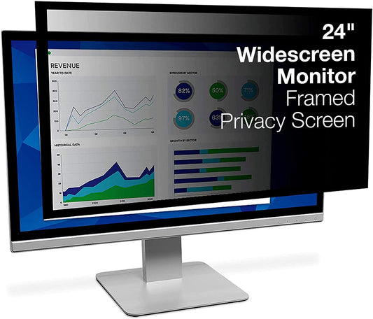 3M Framed Privacy Filter for 24" Diagonal Widescreen Monitor, Protects your confidential information, Black out side views (16:10) (PF240W1F) Black 24" Widescreen Monitor 16:10 - Dealtargets.ca