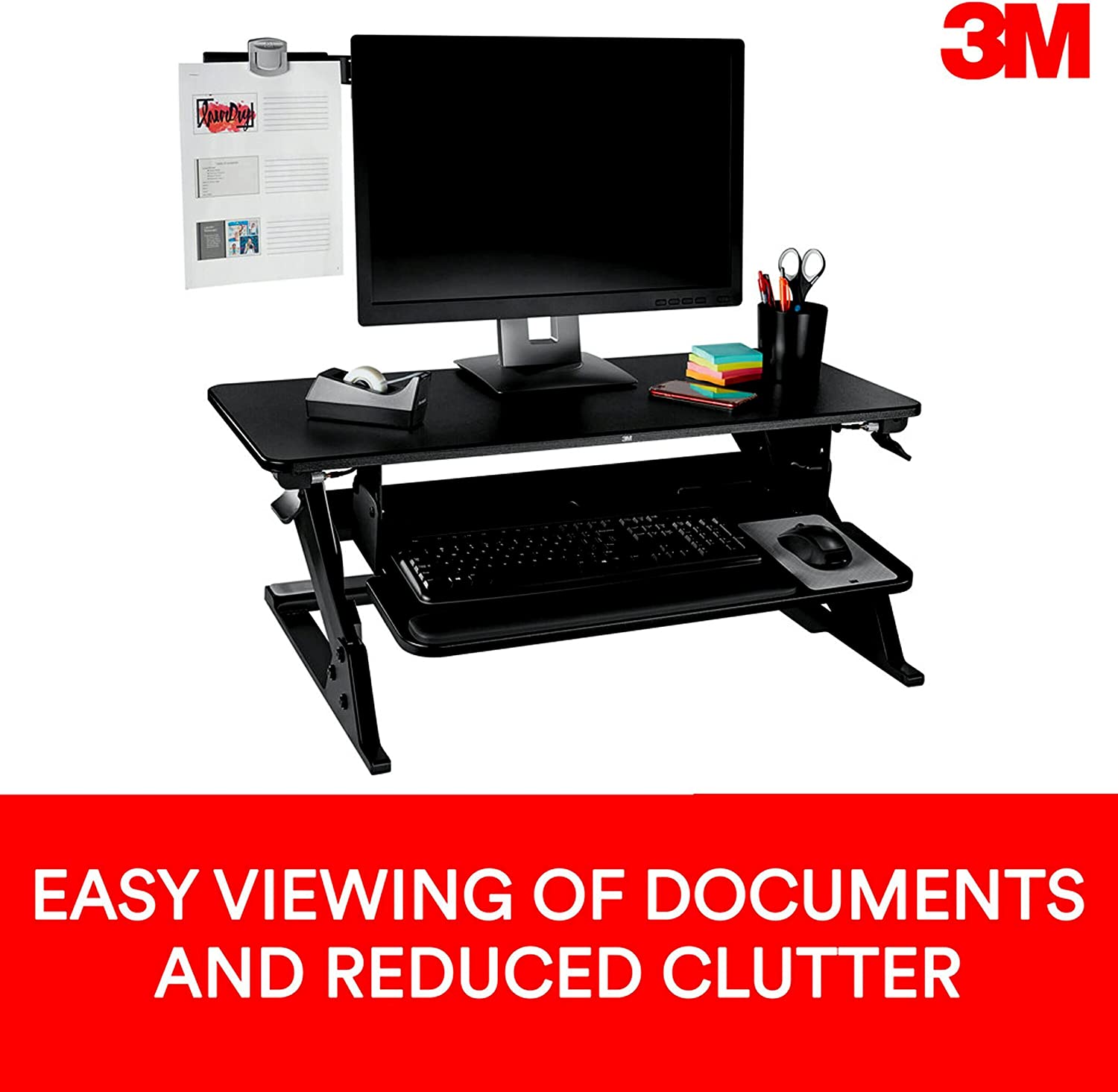 3M Monitor Mount Document Clip Copy Clip, Mounts Right or Left with Command™ Adhesive, Use on Monitors and Laptops for Easy Viewing and Reduced Clutter, Holds up to 30 Sheets, Black (DH240MB) - Dealtargets.ca