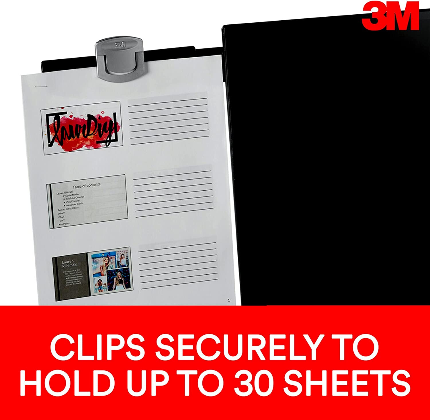 3M Monitor Mount Document Clip Copy Clip, Mounts Right or Left with Command™ Adhesive, Use on Monitors and Laptops for Easy Viewing and Reduced Clutter, Holds up to 30 Sheets, Black (DH240MB) - Dealtargets.ca