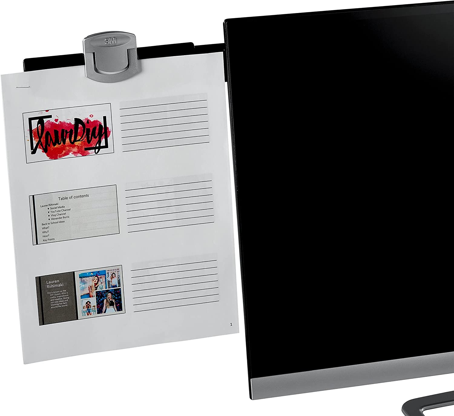 3M Monitor Mount Document Clip Copy Clip, Mounts Right or Left with Command™ Adhesive, Use on Monitors and Laptops for Easy Viewing and Reduced Clutter, Holds up to 30 Sheets, Black (DH240MB) - Dealtargets.ca