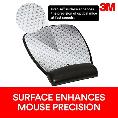 3M Precise Mouse Pad with Gel Wrist Rest, 8.6" X 6.8", Enhances Optical Mouse At Fast Speeds, Extends Battery Life of Mouse Up To 50%* 8.6" x 6.8" Surface Leatherette Cover Mouse Pad - Dealtargets.ca