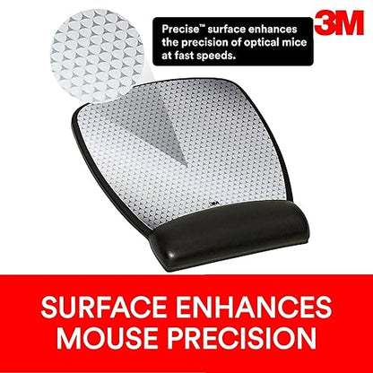 3M Precise Mouse Pad with Gel Wrist Rest, 8.6" X 6.8", Enhances Optical Mouse At Fast Speeds, Extends Battery Life of Mouse Up To 50%* 8.6" x 6.8" Surface Leatherette Cover Mouse Pad - Dealtargets.ca
