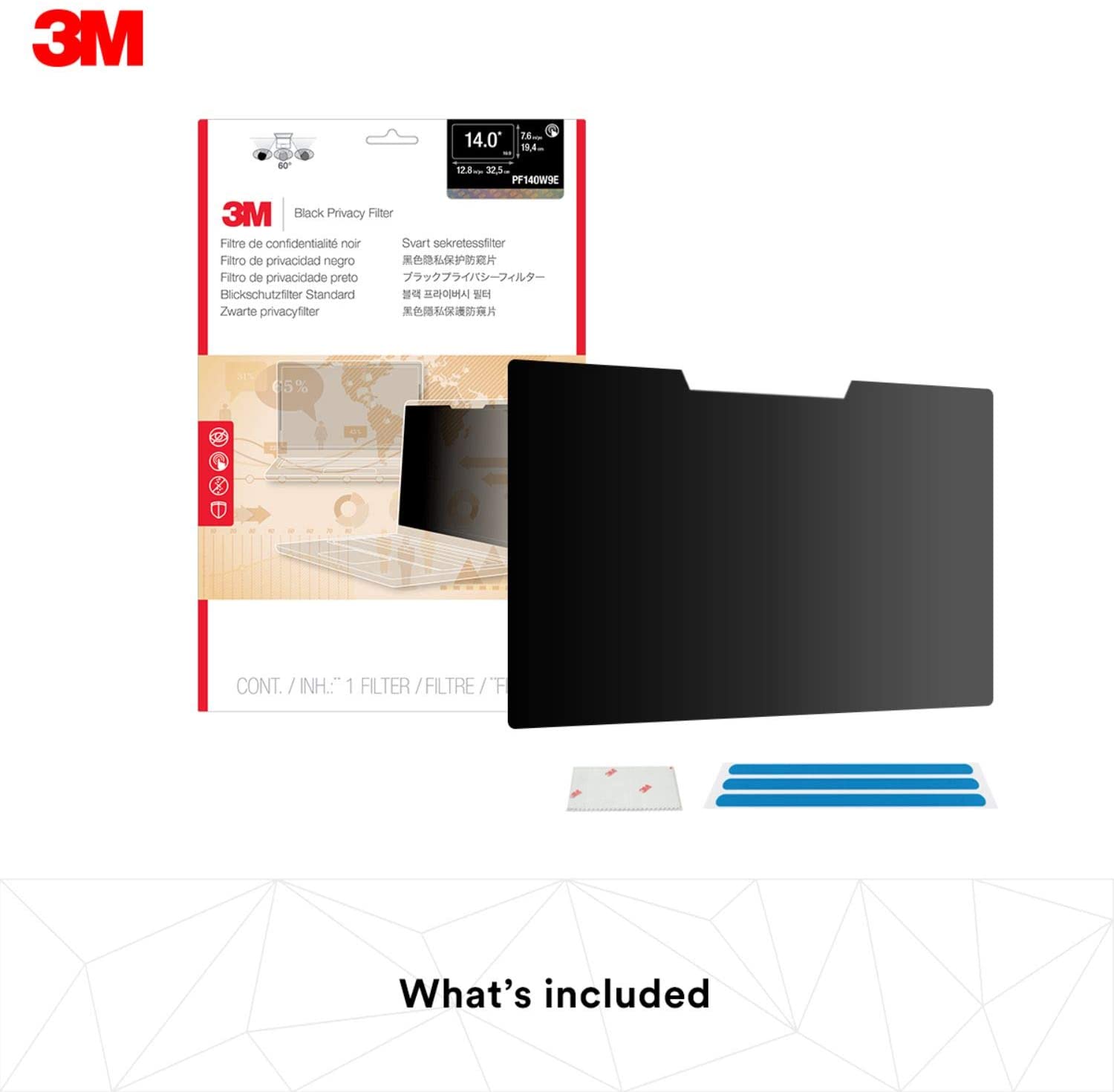 3M Privacy Filter for 14" Edge - to - Edge Widescreen Laptop (PF140W9E) Black Widescreen Laptop (16:9 Aspect Ratio) - Dealtargets.ca