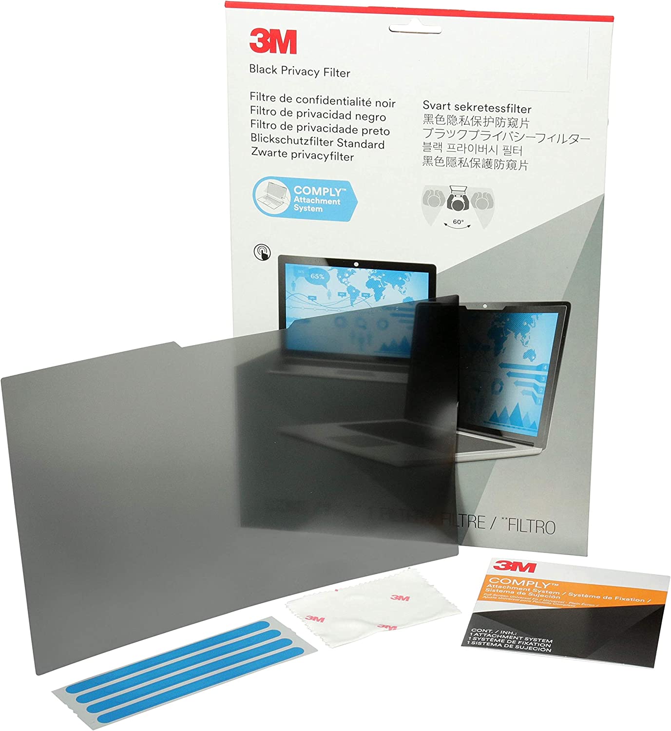 3M Privacy Filter for 17.3" Widescreen Laptop with COMPLY Attachment System (PF173W9B),Black Black 15 1/16 x 8 7/16 Inch - Dealtargets.ca