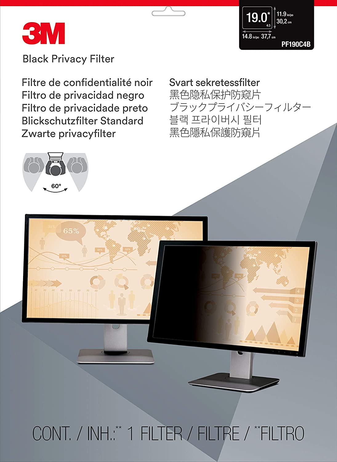 3M Privacy Filter for Standard Monitor (PF190C4B),Black,19" 19.0 - Dealtargets.ca