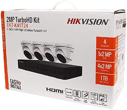 Hikvision usa Hikvision EKT-K41T24 4CH 2MP DVR Kit / 4 X 2MP Outdoor IR Turret Cameras / 1 TB HDD