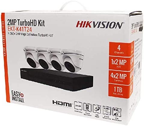 Hikvision usa Hikvision EKT-K41T24 4CH 2MP DVR Kit / 4 X 2MP Outdoor IR Turret Cameras / 1 TB HDD