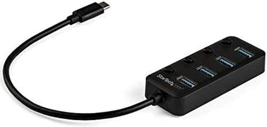 StarTech.com 4 Port USB C Hub - USB-C to 4x USB 3.0 Type-A Ports with Individual On/Off Port Switches - SuperSpeed 5Gbps USB 3.1/3.2 Gen 1 - USB Bus Powered - Portable - 10" Attached Cable (HB30C4AIB) 4 x USB-A Black with Individual On/Off