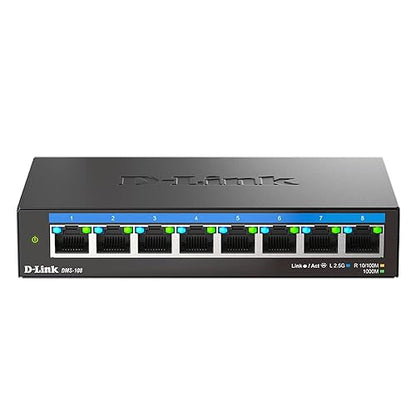 D-Link 8-Port 2.5GB Unmanaged Gaming Switch with 8 x 2.5G - Multi-Gig, Network, Fanless, Plug & Play (DMS-108) Black