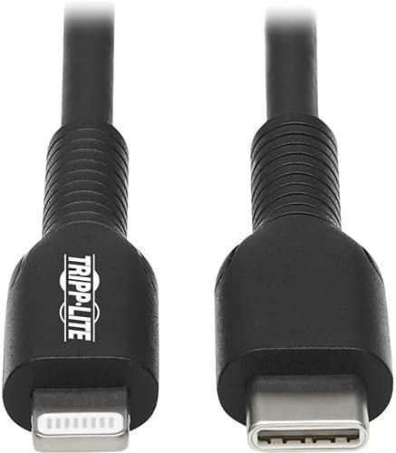 Tripp Lite USB-C to Lightning Sync/Charge Cable (M/M), MFi Certified, Black, 9.8 ft. (M102-03M-BK)