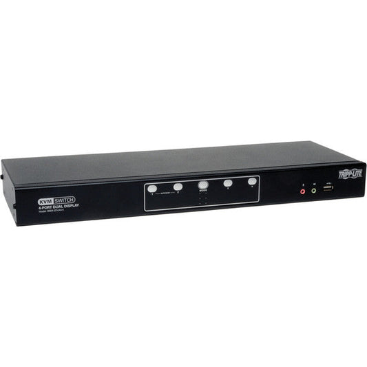 Tripp Lite 4-Port Dual Monitor DVI KVM Switch With Audio And USB 2.0 Hub, Cables - B004-2DUA4-K