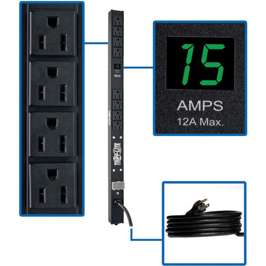 Tripp Lite PDU Metered 120V 15A 5-15R 8 Outlet 5-15P 24 Height 0URM - Vertical Rackmount - Power Distribution Unit - 1.44 kW