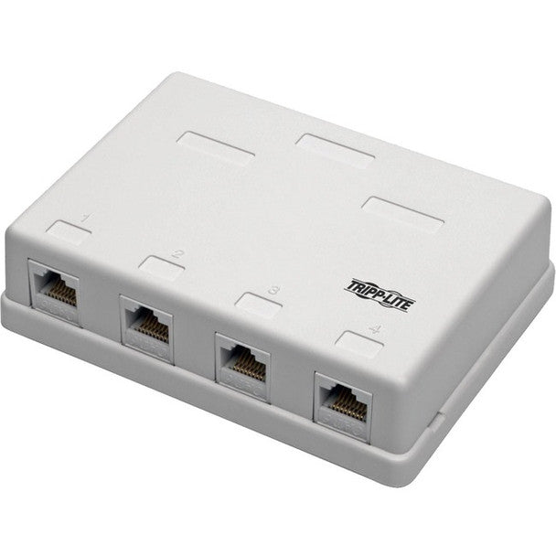 Tripp Lite Pre-Configured Unshielded Cat6 4-Port Surface-Mount Box, 110 IDC, RJ45, White - Surface Mount Box
