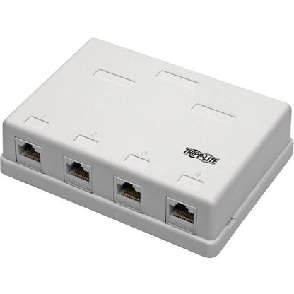 Tripp Lite Pre-Configured Unshielded Cat6 4-Port Surface-Mount Box, 110 IDC, RJ45, White - Surface Mount Box