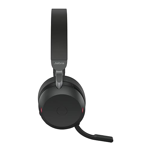 Jabra Evolve2 75 Wireless PC Headset with Charging Dock and 8-Mic Technology - Dual Foam Stereo Headphones with Advanced Active Noise Cancellation, USB-A Bluetooth Adapter and UC Compatibility - Black Headset + Charging Stand (USB-A) UC Compatible