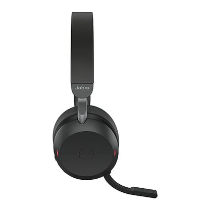 Jabra Evolve2 75 Wireless PC Headset with Charging Dock and 8-Mic Technology - Dual Foam Stereo Headphones with Advanced Active Noise Cancellation, USB-A Bluetooth Adapter and UC Compatibility - Black Headset + Charging Stand (USB-A) UC Compatible